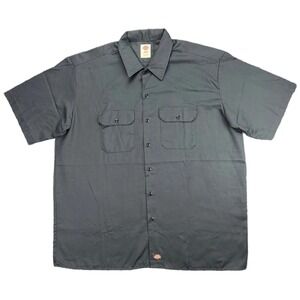 Dickies Charcoal Gray Mechanic Work Shirt Men's 2XT XXL Short Sleeve Button Down